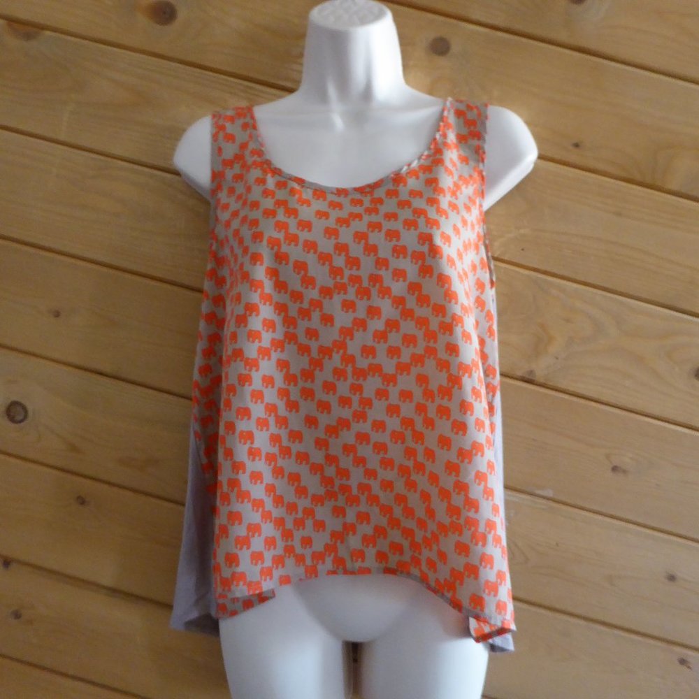 BJewel Elephant Orange Tan Beige Tank Sleeveless Hi Low Top